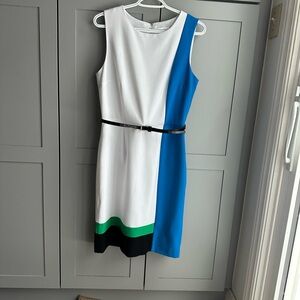 Colorblock Sleeveless Dress - White, Blue, Green, Black